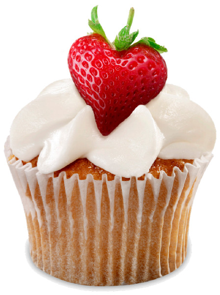 Vanilla cupcake with a strawberry on top.