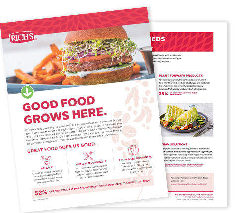 Two pages from a Rich's document about plant based food options