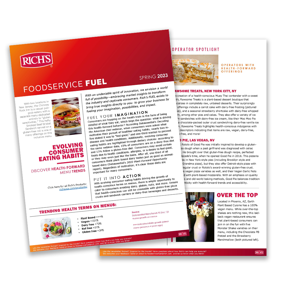 Two pages from Rich's Spring 2023 Foodservice Fuel