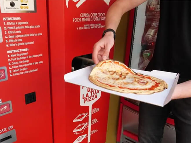 Pizza being served via robot