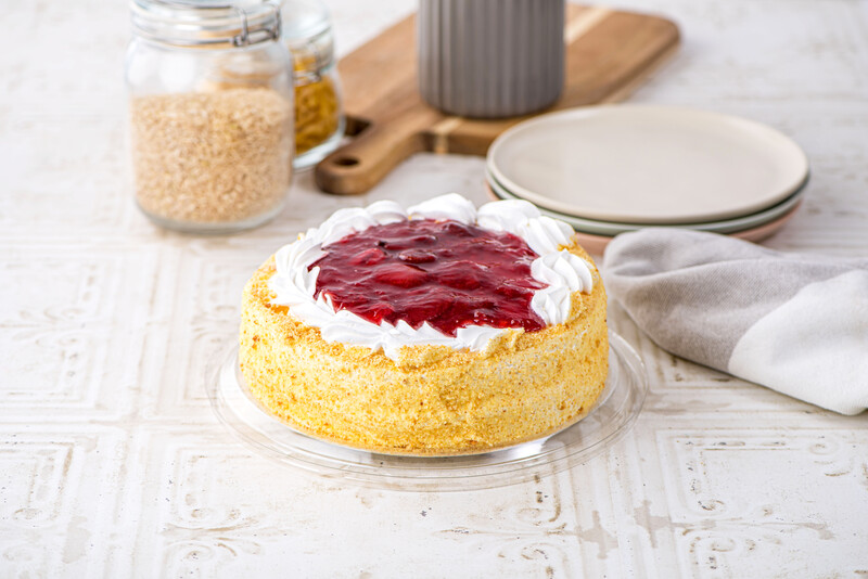 Strawberry Tres Leches Cake on a platter