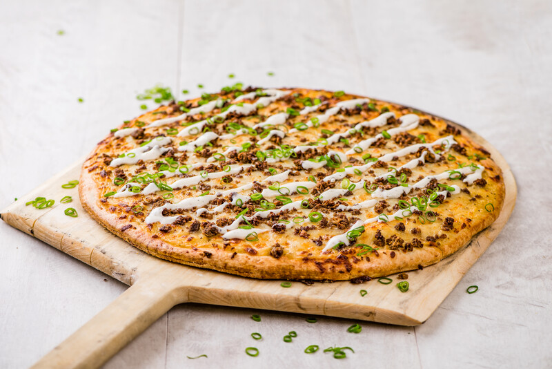 Pizza on a board