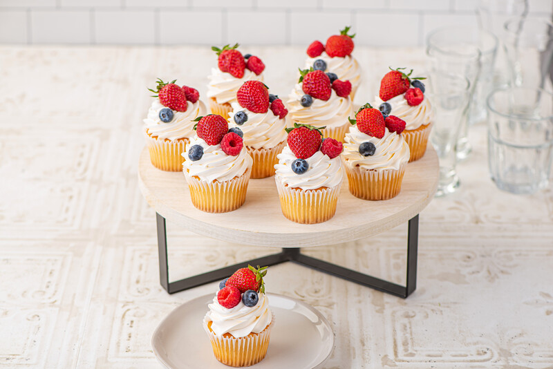 Mixed berry cupcakes on plate