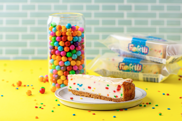 Funfetti cheesecake on plate