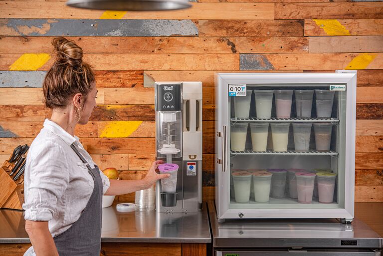 convenience store freezer and milkshake blender