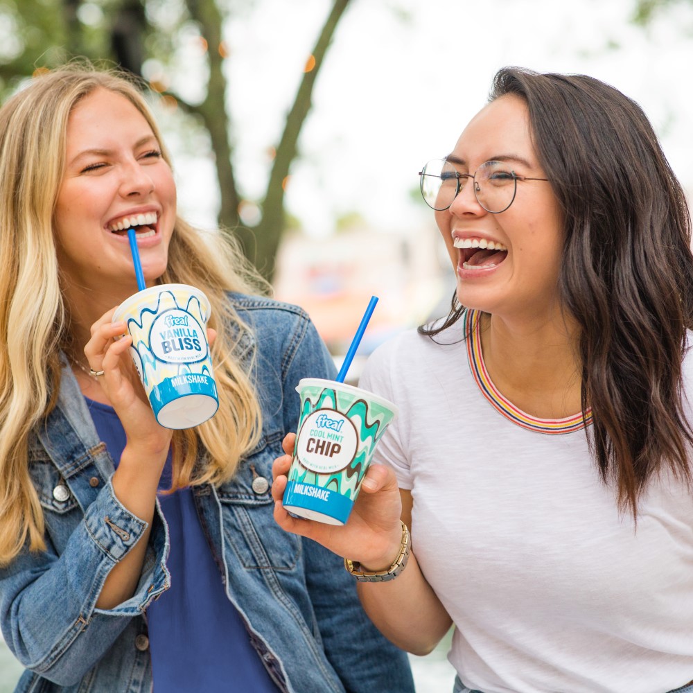 college students drinking freal milkshakes