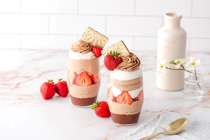 Strawberry Dark Chocolate Mousse Parfait with Chocolate Ganache Base