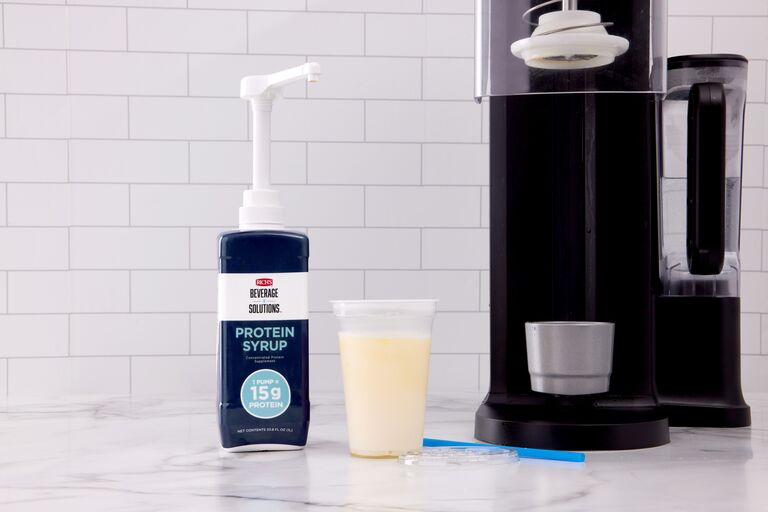 F'real blend 'n serve Frozen Lemonade with protein syrup to make a functional beverage