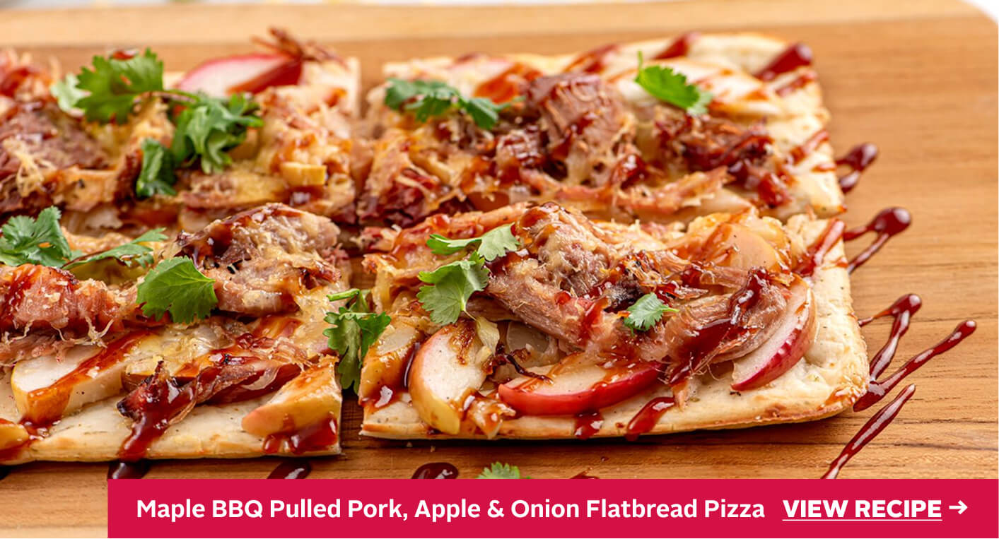 Maple BBQ Pulled Pork, Apple & Onion Flatbread Pizza