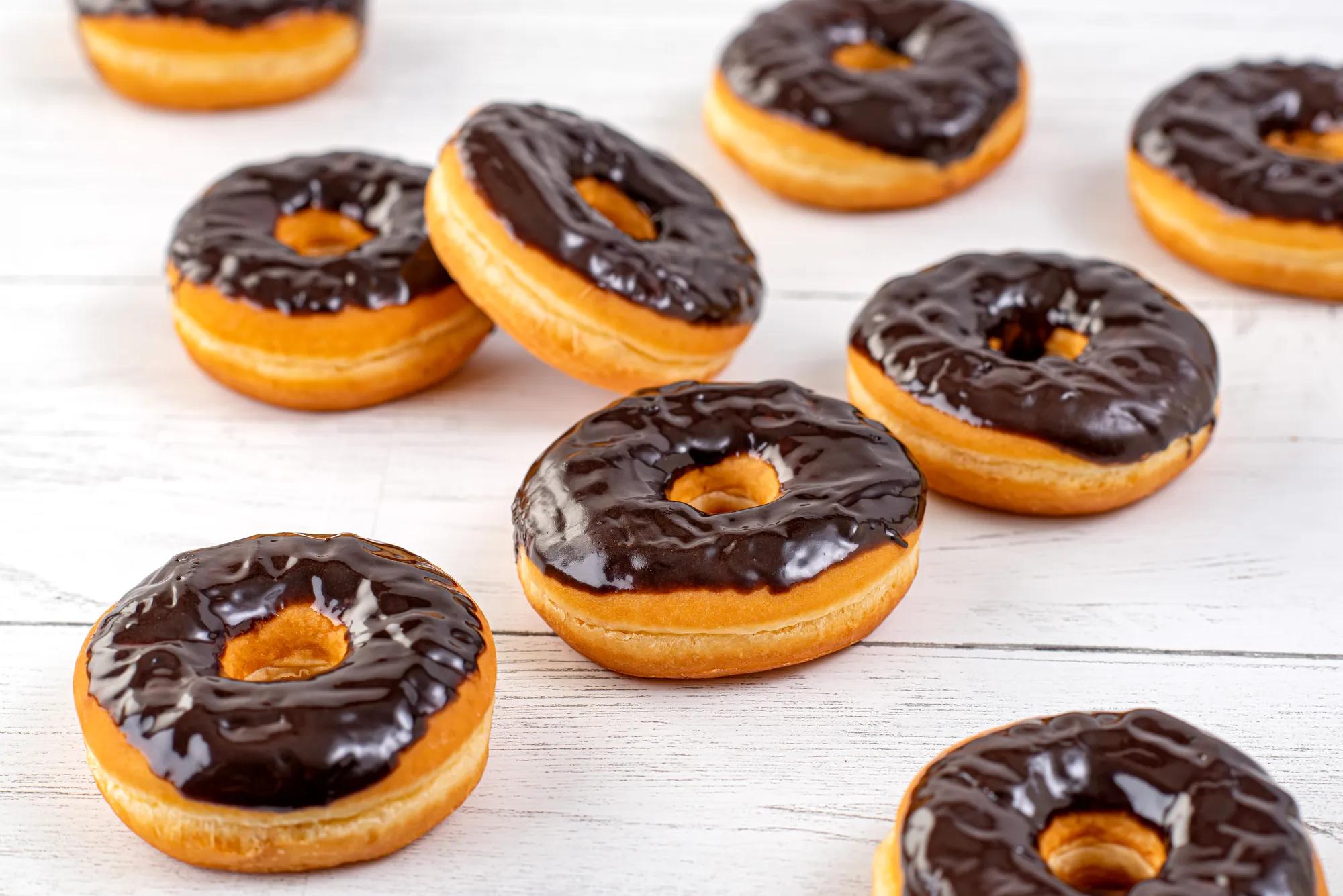 Donuts topped with chocolate