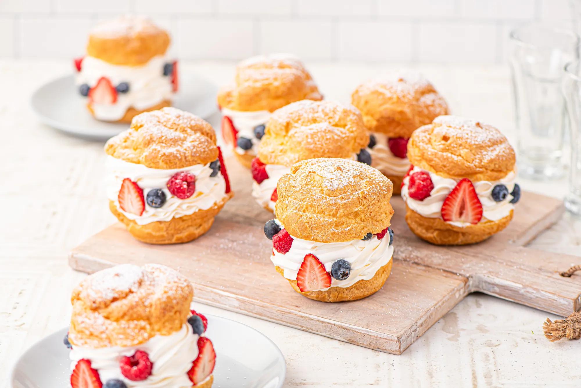 Whipped Cream Filled Cream Puffs with Berries