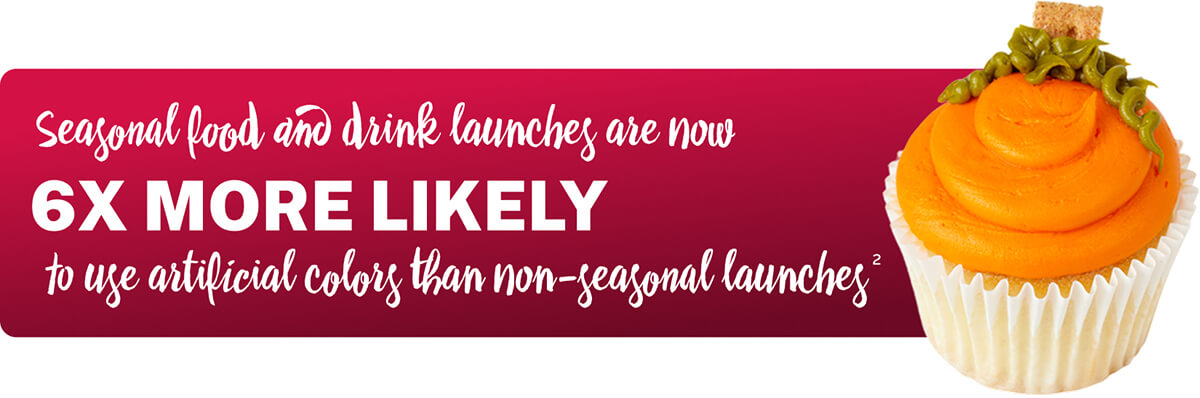 seasonal food and drink launches are now 6x more likely to use artificial colors than non-seasonal launches.